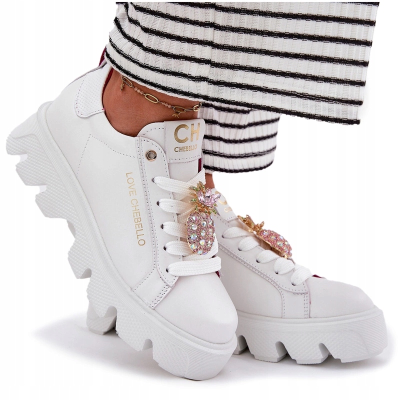 Dámské Tenisky Z Přírodní Kůže Brož Ananas Chebello 4651 Bílé 36