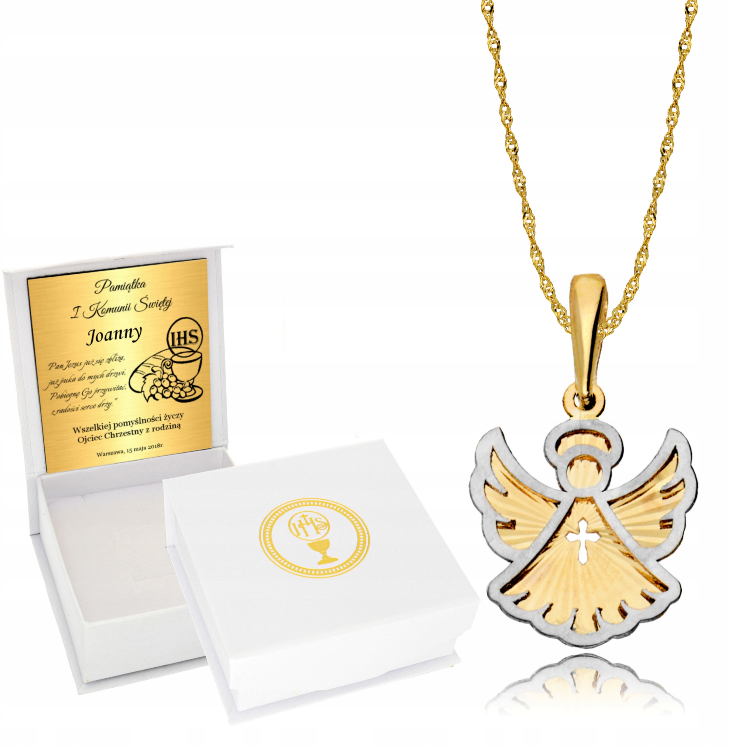 

Złoty Medalik Łańcuszek Chrzest Grawer 585