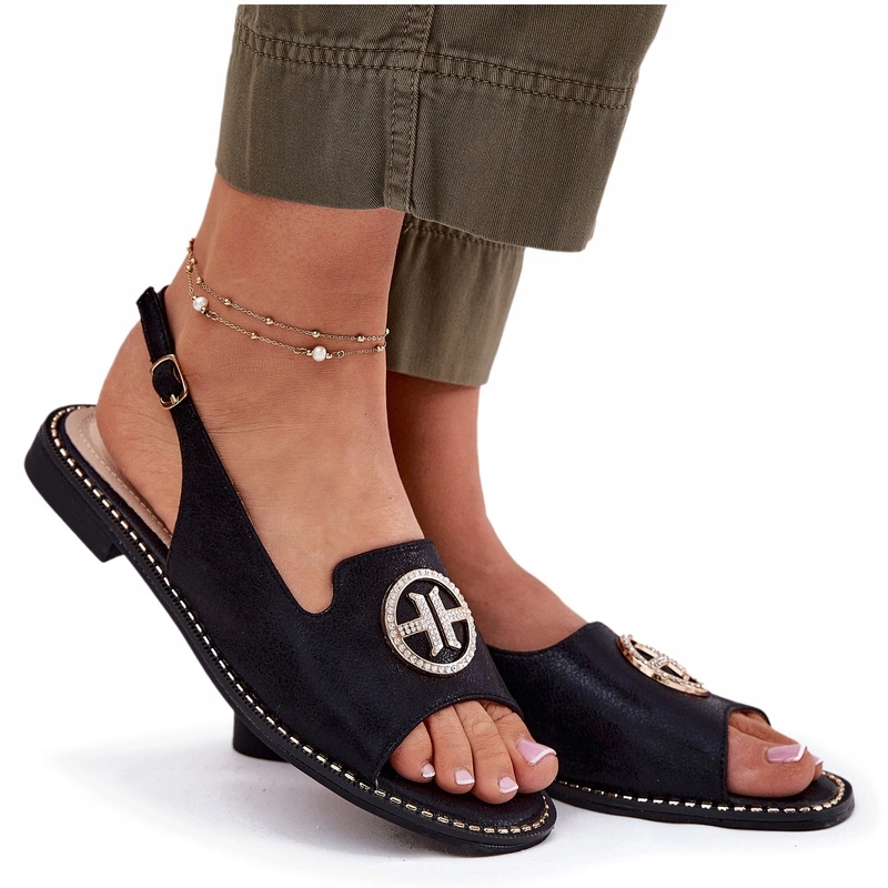 Dámský Sandál Z Eko Kůže S Plochou Ozdobou S.barski KV51-002 Černý 40