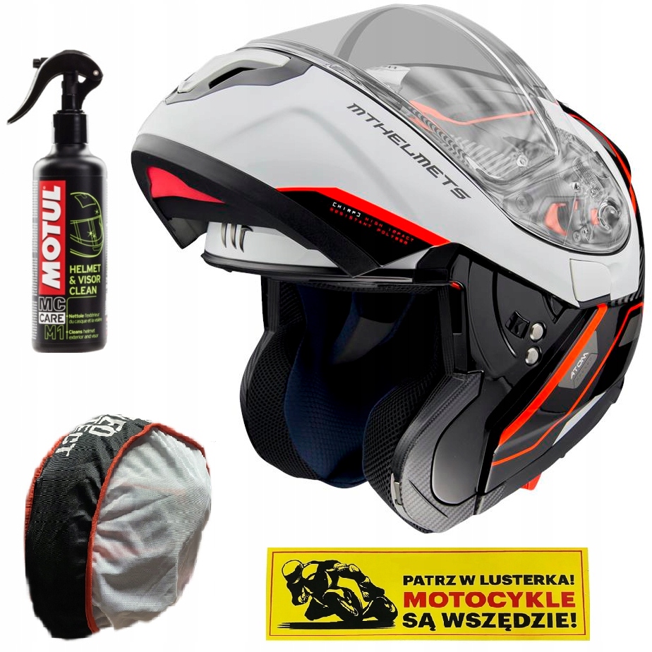 KASK SZCZĘKOWY MT ATOM CZERWONY FLUO BLENDA r. XS