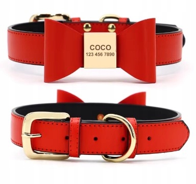 Levně Obojek pro psa kočku Mašle Gravírování Jméno Telefonní číslo S Červená