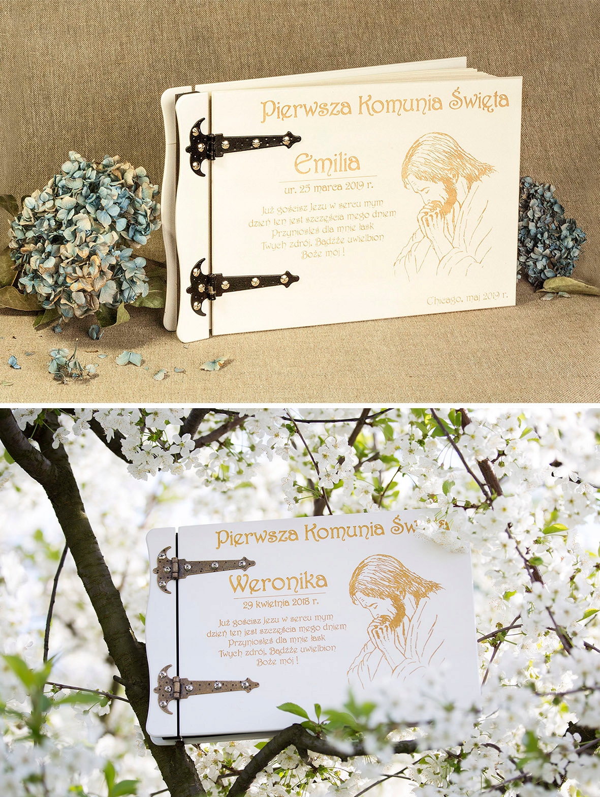 ALBUM DREWNIANY NA ZDJĘCIA KOMUNIA ŚWIĘTA Format zdjęć 9x13 10x15 13x18 15x21