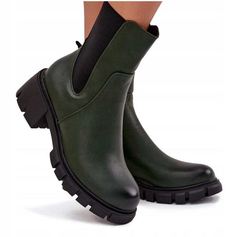 Dámské Kotníkové Boty Eko Kožené Podpatky Kostka Na Zip Jezzi Tmavě Zelená 37