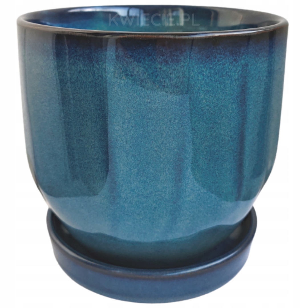 

Doniczka z Podstawką Ceramiczna Niebieska Ø 23 cm