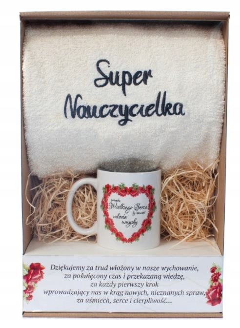 Zestaw prezentowy ręcznik i kubek "Super Nauczycielka" — 2