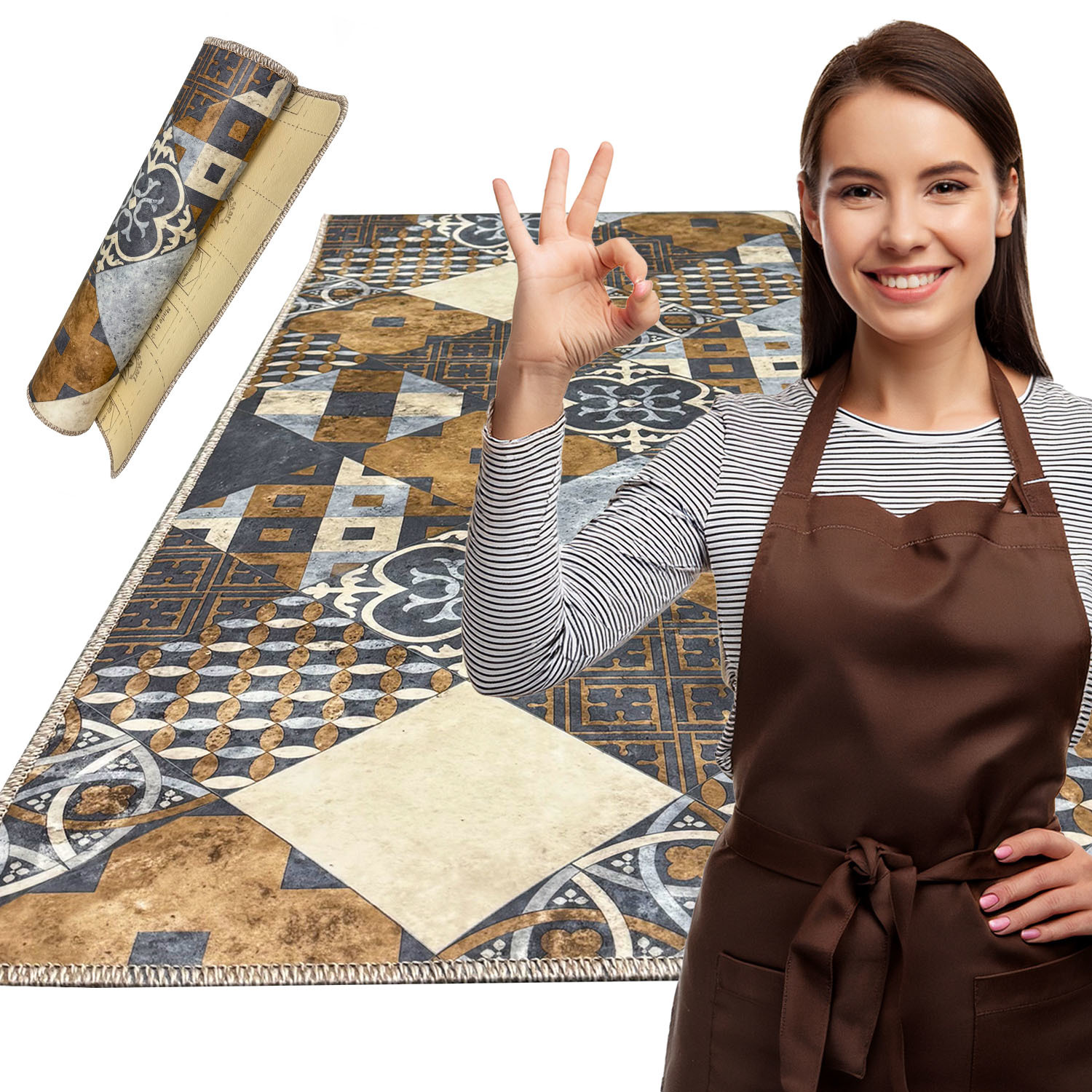 Koberec Běhoun do kuchyně Hotový 63x200 Podgumovaný Pvc Vinylový Měkký Patchwork