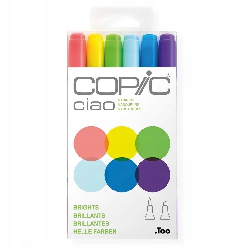 Lihové fixy Copic Ciao oboustranné Brush & Chisel 6 ks, jasné tóny
