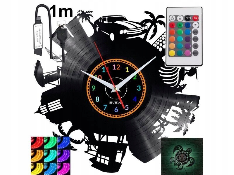 Miami Nástěnné Led Rgb hodiny na dálkové ovládání Vinylová deska Moderní