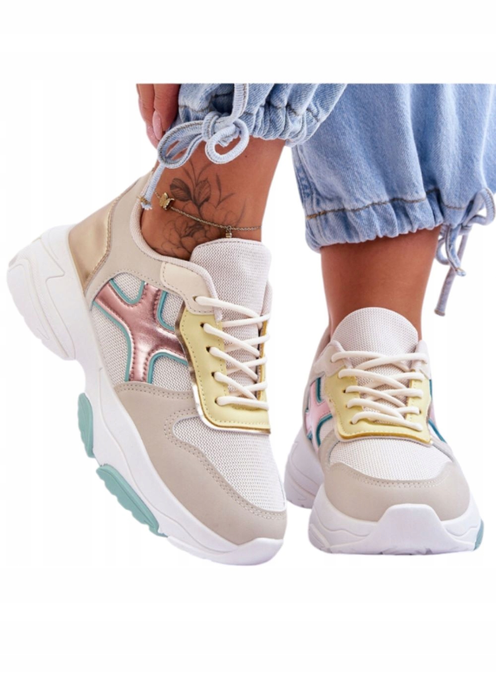 Damskie Buty Sneakersy Sportowe Adidasy Seastar na Platformie Beżowe r. 39