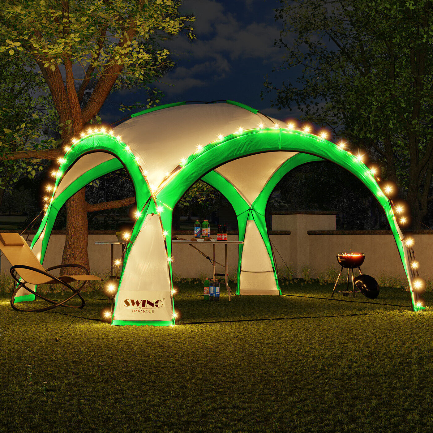 Pawilon Ogrodowy Led Swing & Harmonie "DomeShelter" 350cm Zielony (Zielony Pawilon Ogrodowy z Oświetleniem Led)