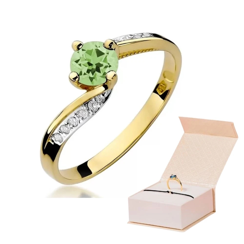 Zlatý Prstýnek S Olivínem 0,60ct A Diamanty Ryzosti 585 Zlatý Náramek