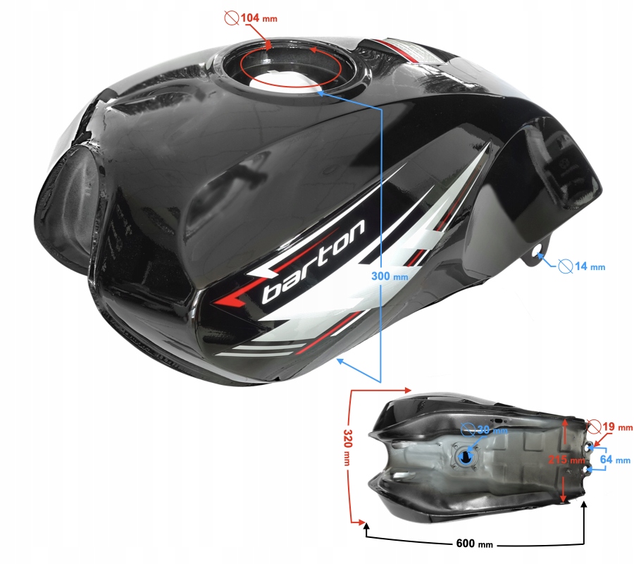 Zbiornik paliwa czarny do motoroweru Fighter 2 Moretti