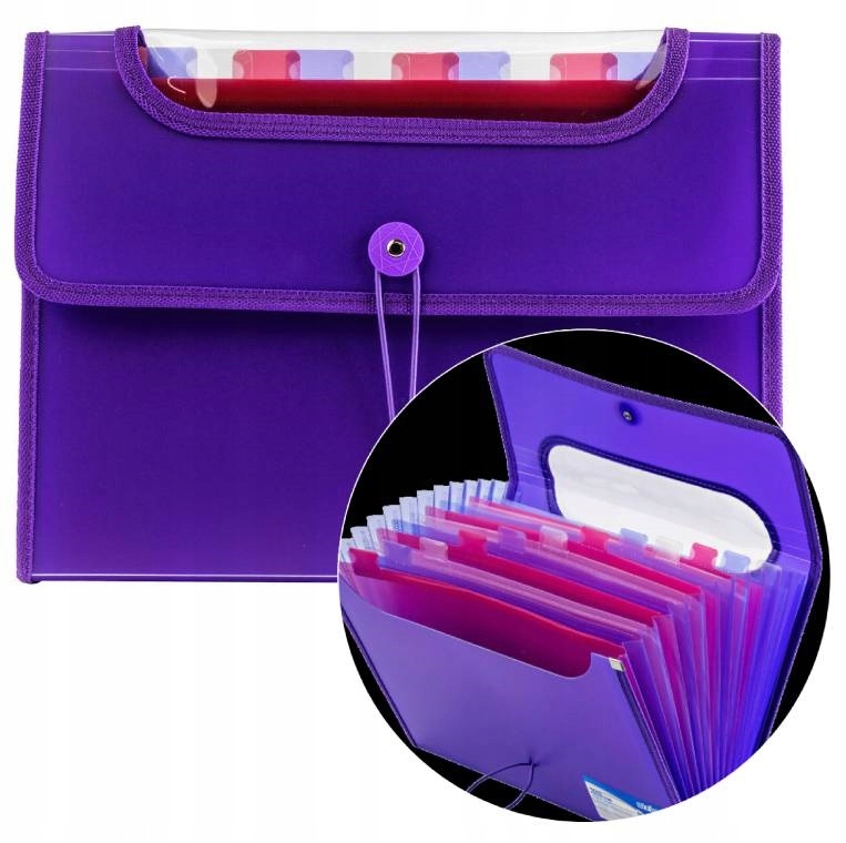 Teczka harmonijkowa A4 z 12 przegródeki VFILE STRIGO fioletowa organizer