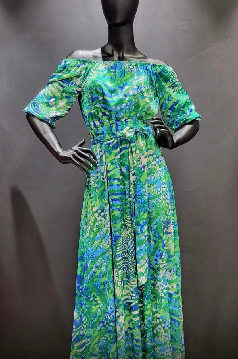 Šaty Španělka Zelená S Modrou Model Emma La Furia velikost M