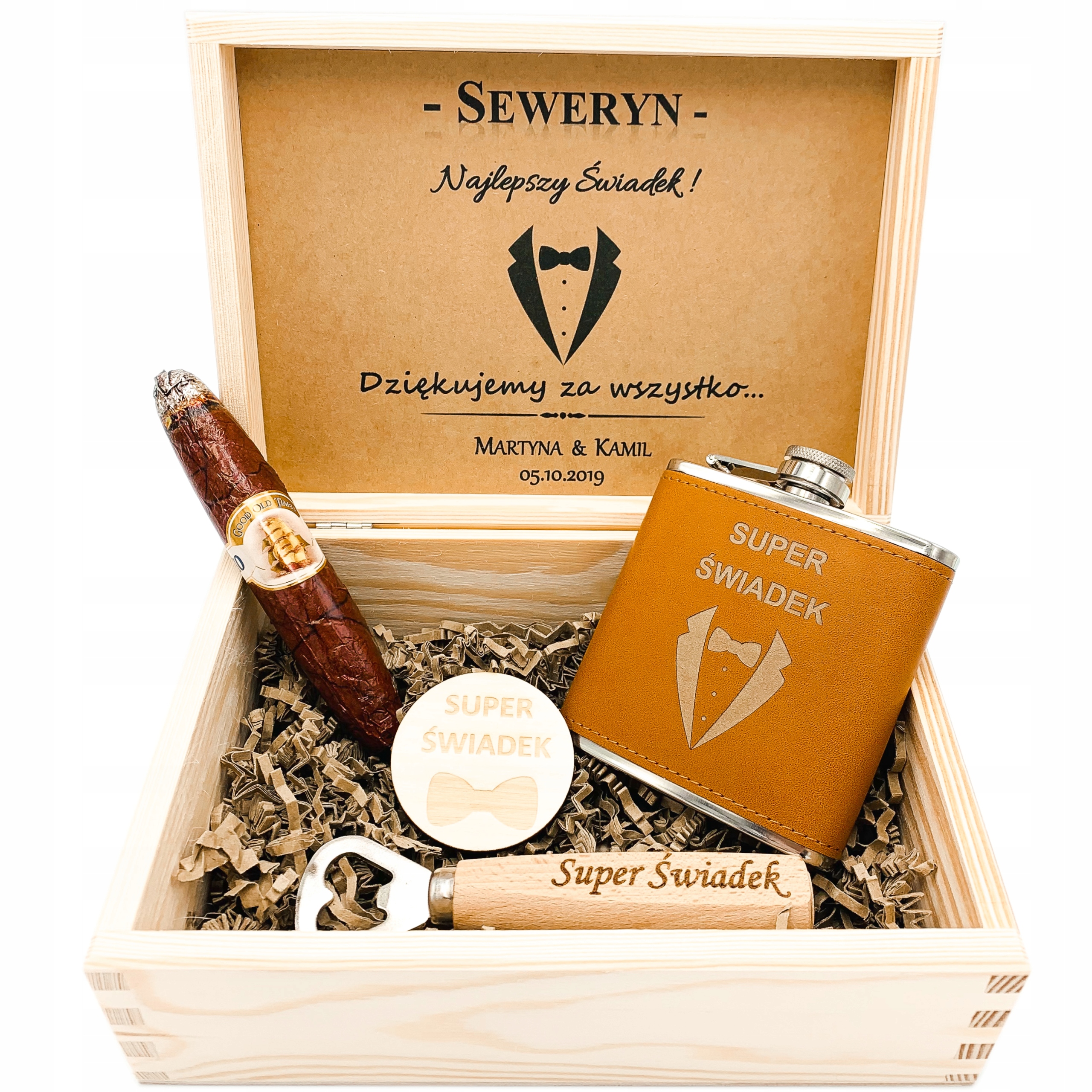 Box pro Svědka Poděkování dárek Placatka Doutník Truhlík Set