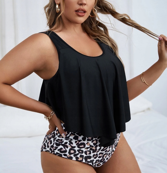 STRÓJ KĄPIELOWY WYSOKI STAN WYSZCZUPLAJĄCY FALBANKA PANTERKA XXL Marka bez marki