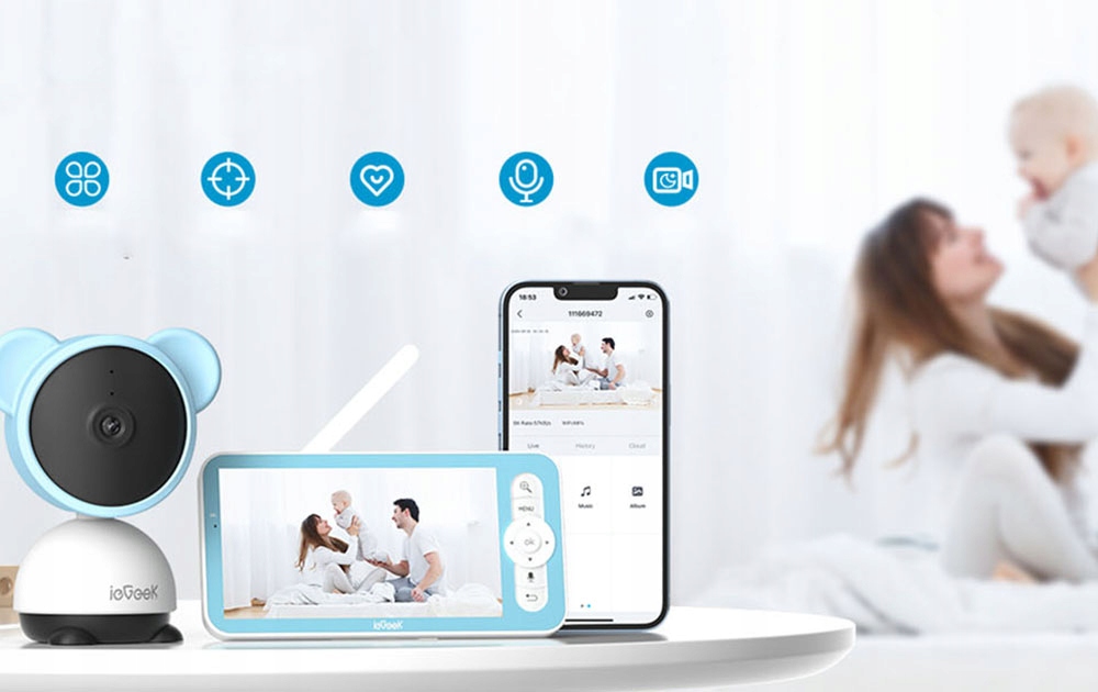 ELEKTRONICZNA NIANIA KAMERA OBROTOWA WIFI 2MPx 5-CALOWY LCD 4x ZOOM 3000mAh Marka ieGeek