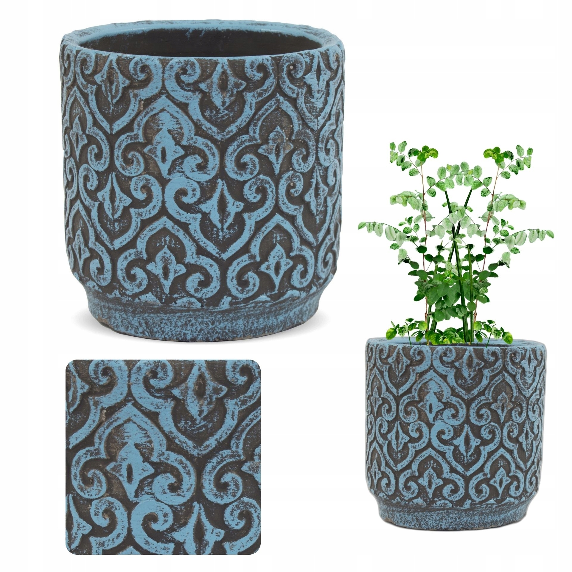 

Osłonka niebieska vintage Okrągła gliniana Ø12,5cm