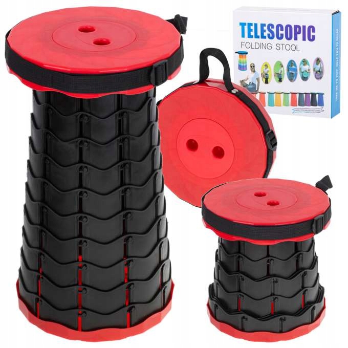 Krzesło Krzesełko Turystyczne Składane Taboret Teleskopowy 200kg Czerwone