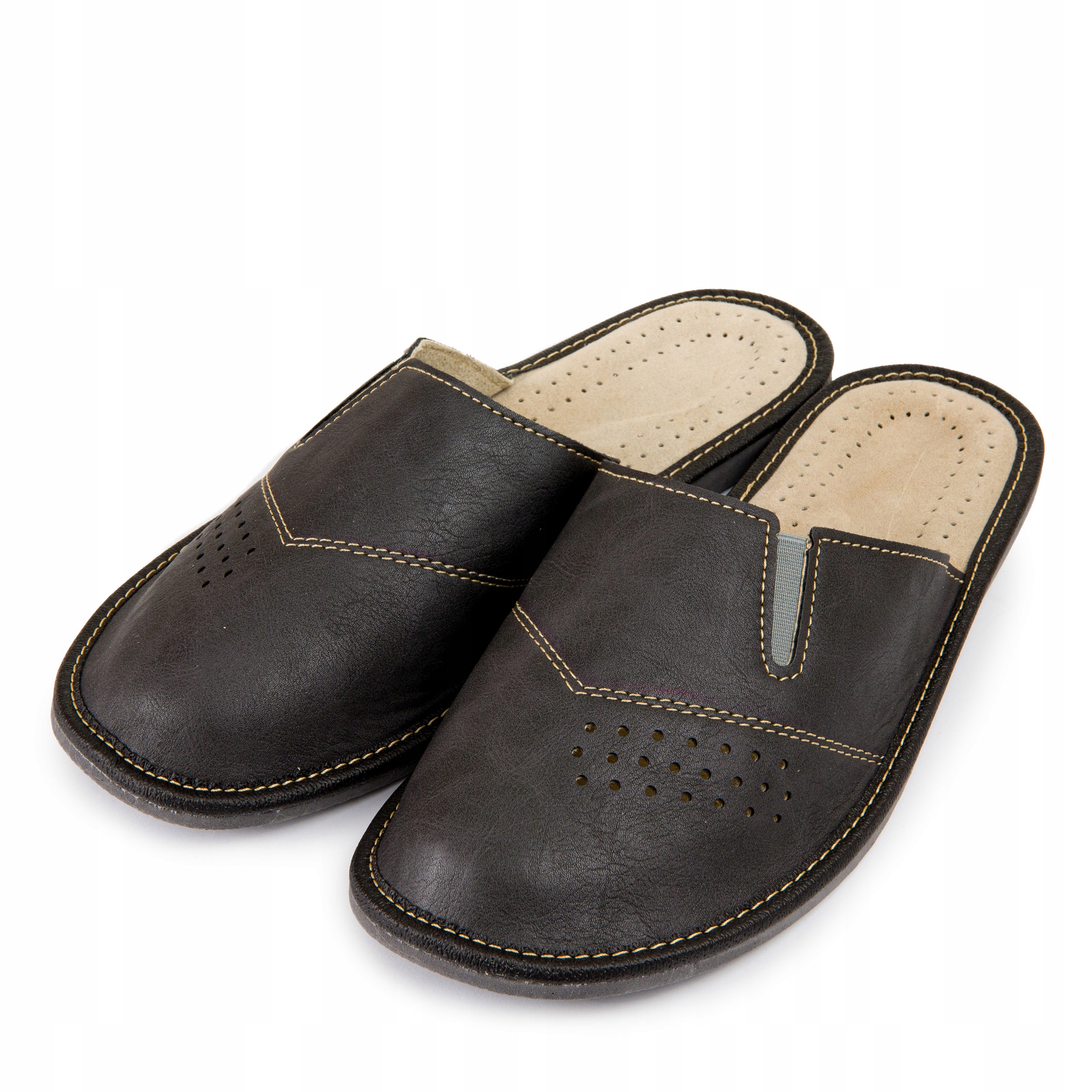 

Kapcie męskie skórzane pantofle klapki pełne Nowo