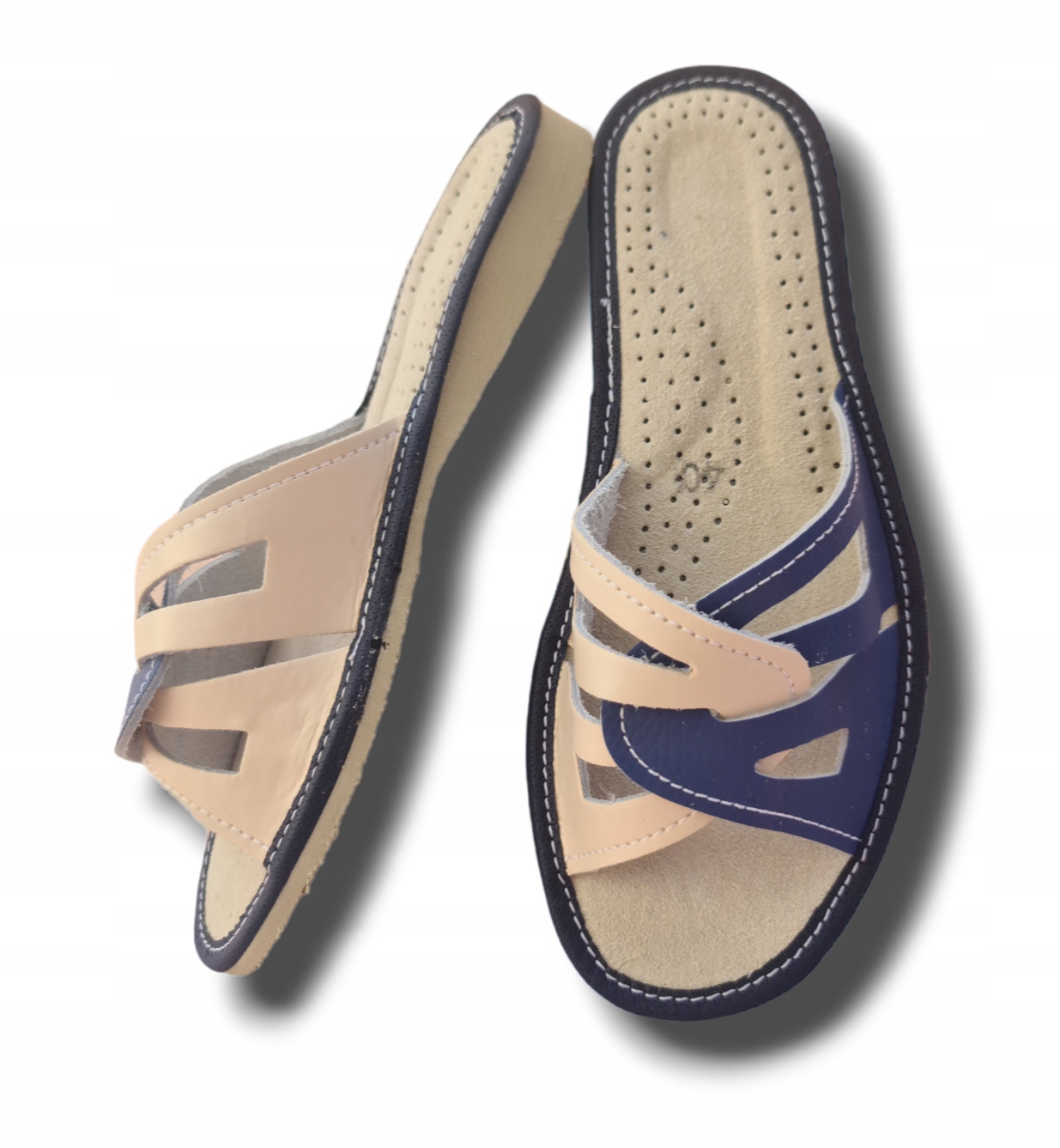 Pantofle Klapki Laczki Damskie Skórzane Rozmiar 40 Granatowe Rozmiary 36-41