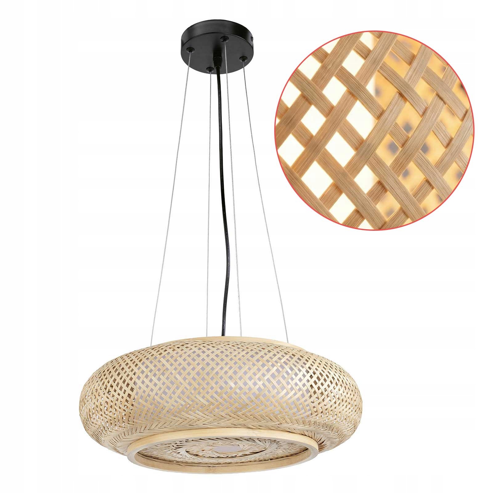 Závěsná lampa Boho Ažurová 40 cm 3xE27 Pletená Derwno Bambusová