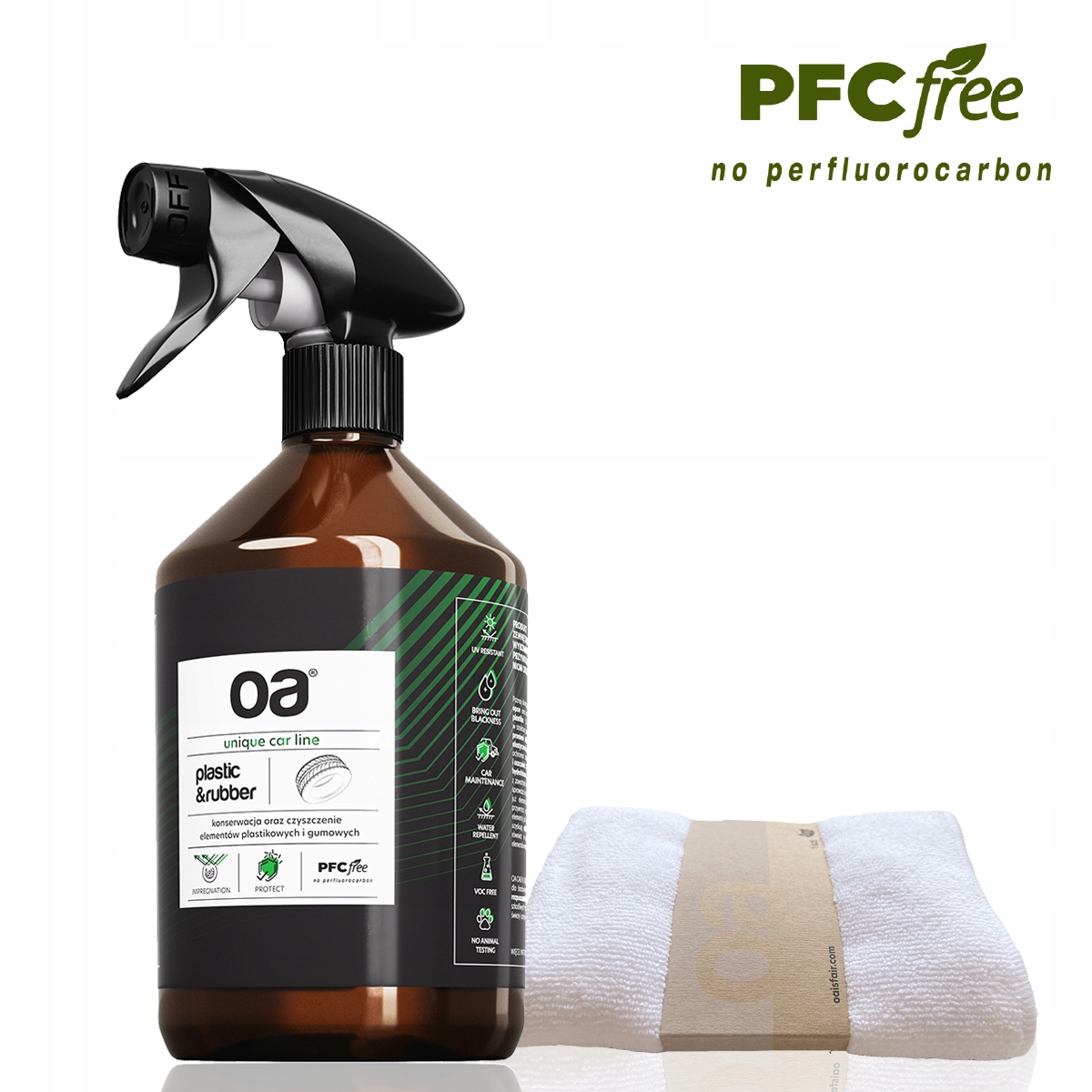 Zestaw Mikrofibra + Impregnat do OPON PLASTIKU GUMY samochodu 500 ml OA