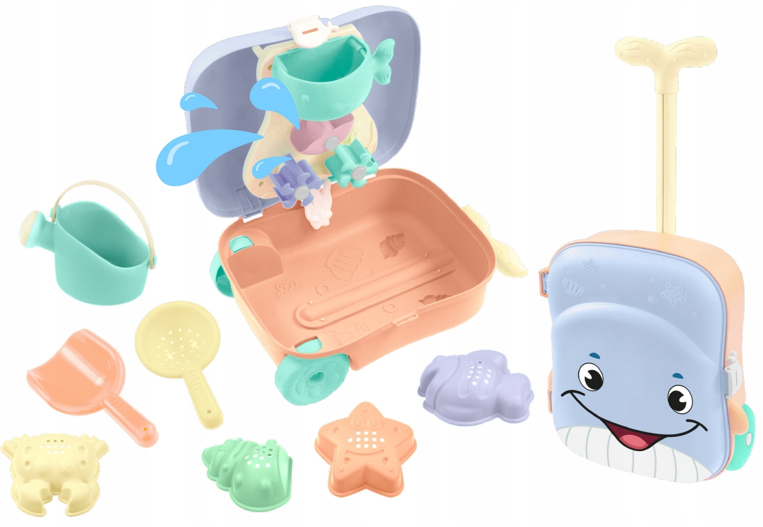 ZESTAW DO ZABAWY W PIASKU WODZIE W WALIZCE KONEWKA FOREMKI 8el MOCHTOYS Stan opakowania oryginalne