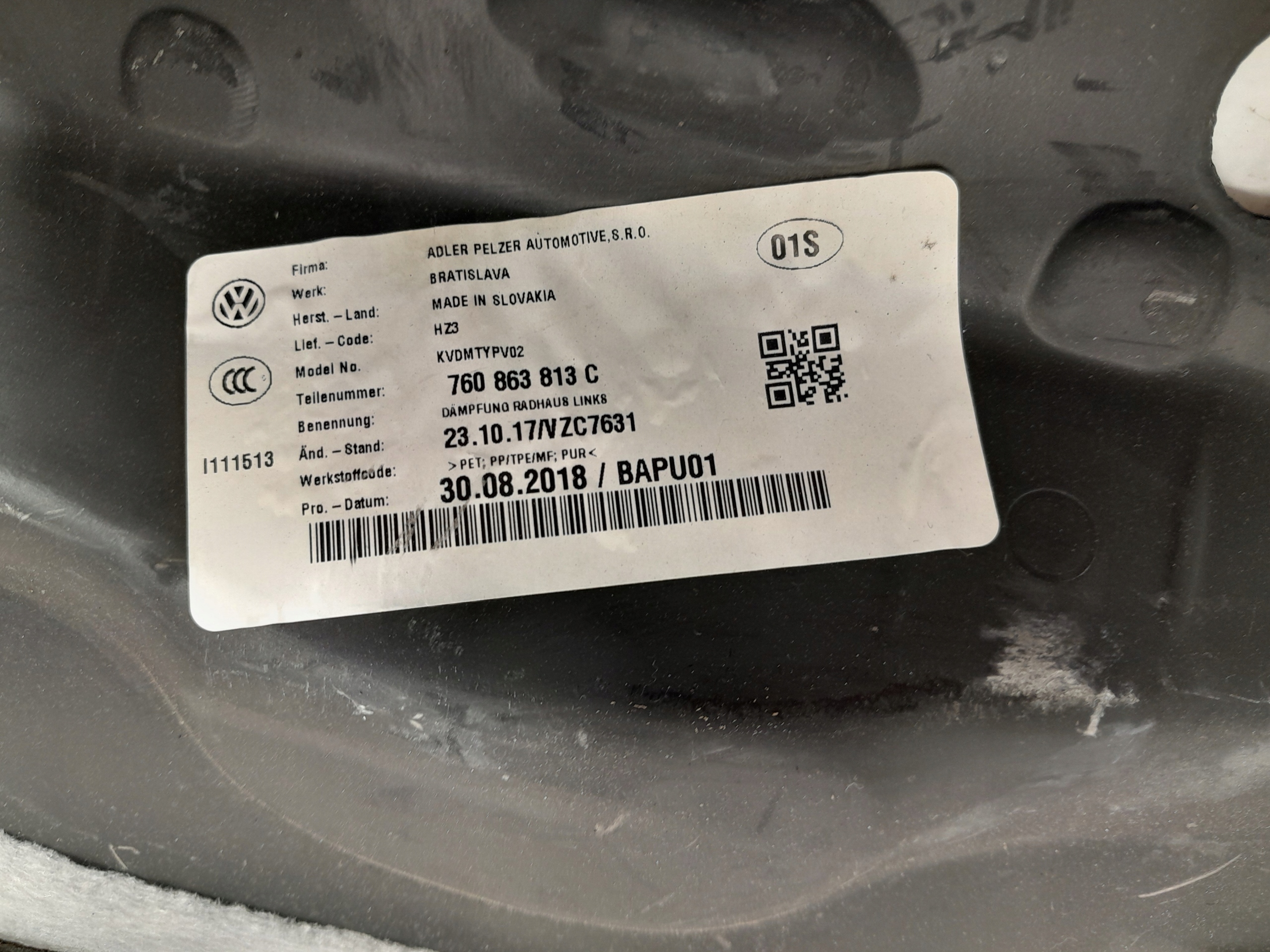 PORSCHE CAYENNE 9Y MATA soundproofing left 760863813C