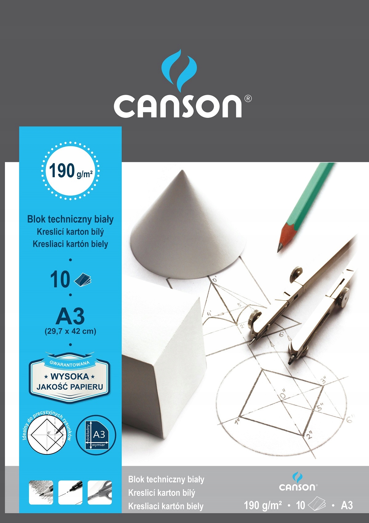 

Blok techniczny A3 Canson biały, 190 g, 10 ark