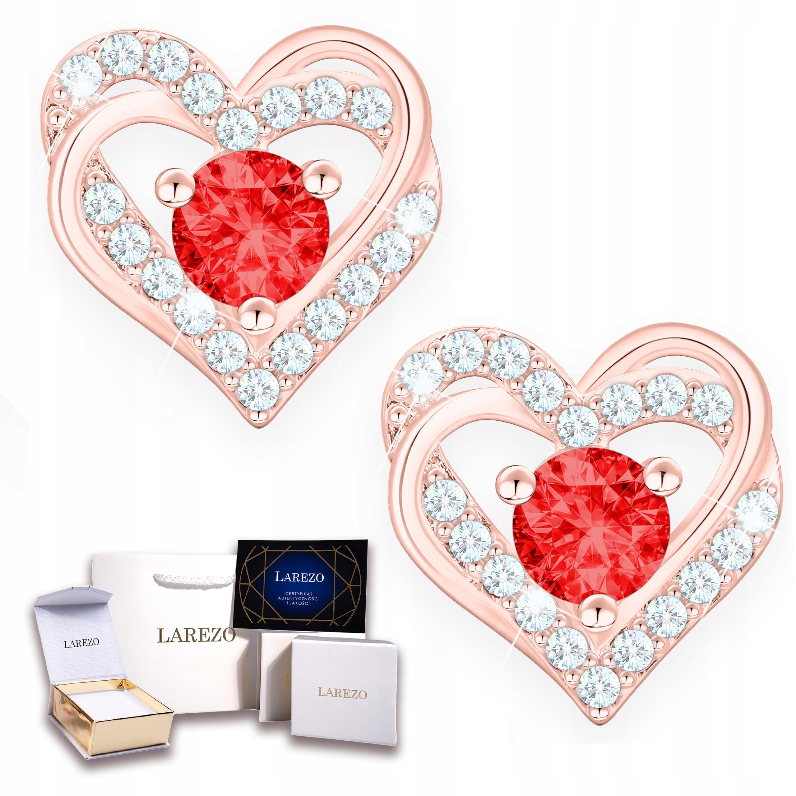 Náušnice Pozlacené Červené Srdce Srdíčka Křišťálová Láska Stříbro 925