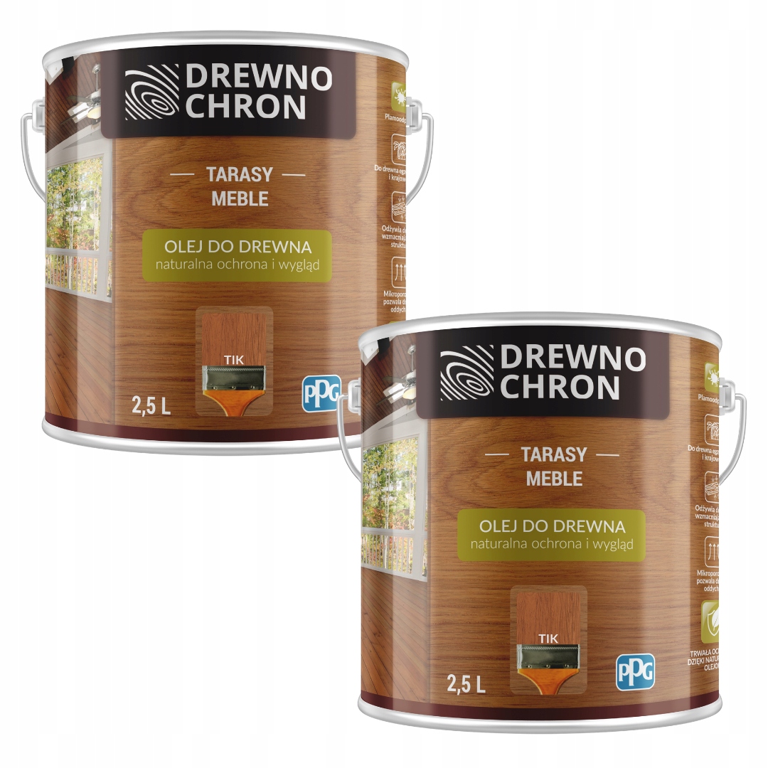 Set Drewnochron Olej Na Dřevo 2x2,5L Terasa Nábytku Tik Tek Teak 5L