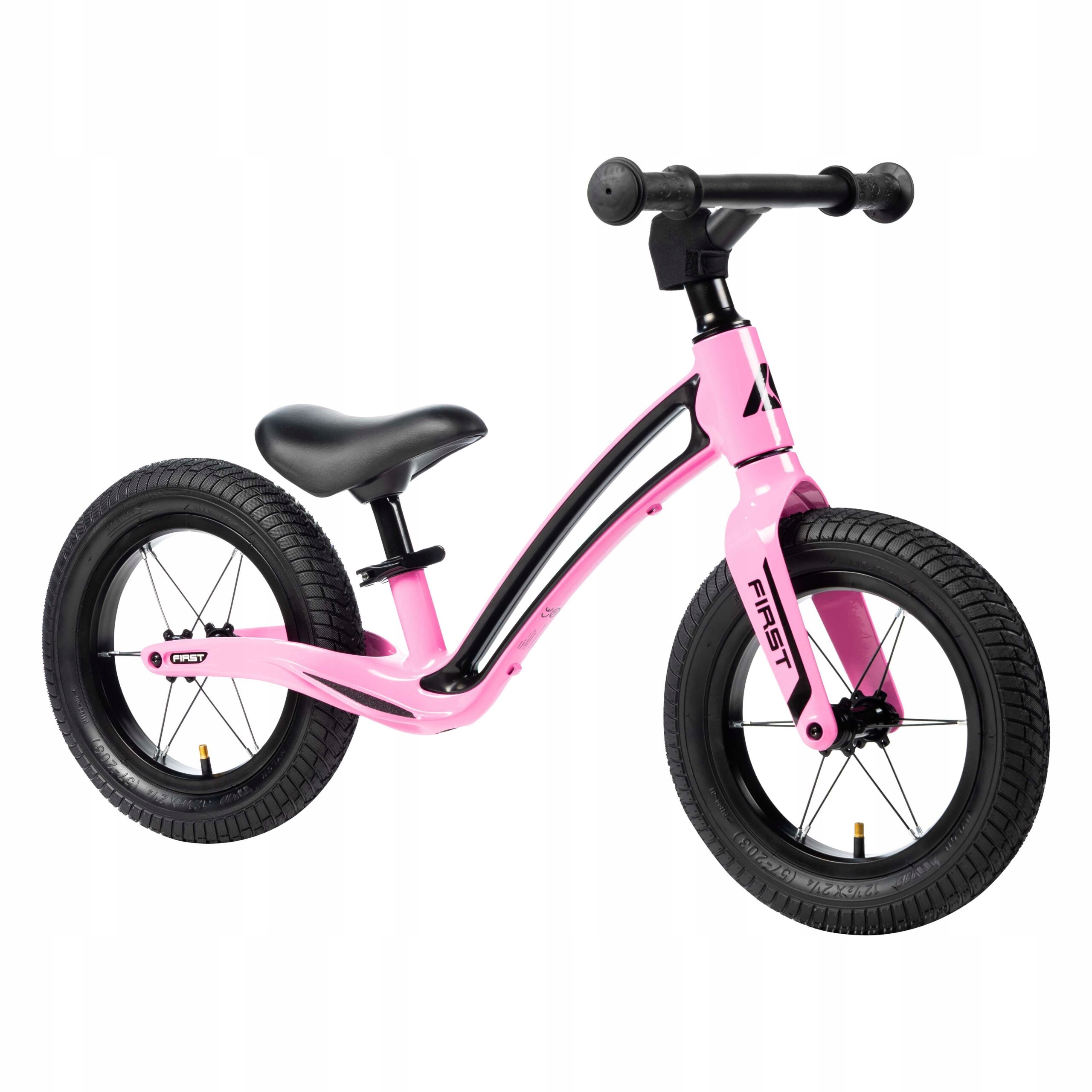 Rower dziecięcy Biegowy 12" Karbon First różowy czarny R25