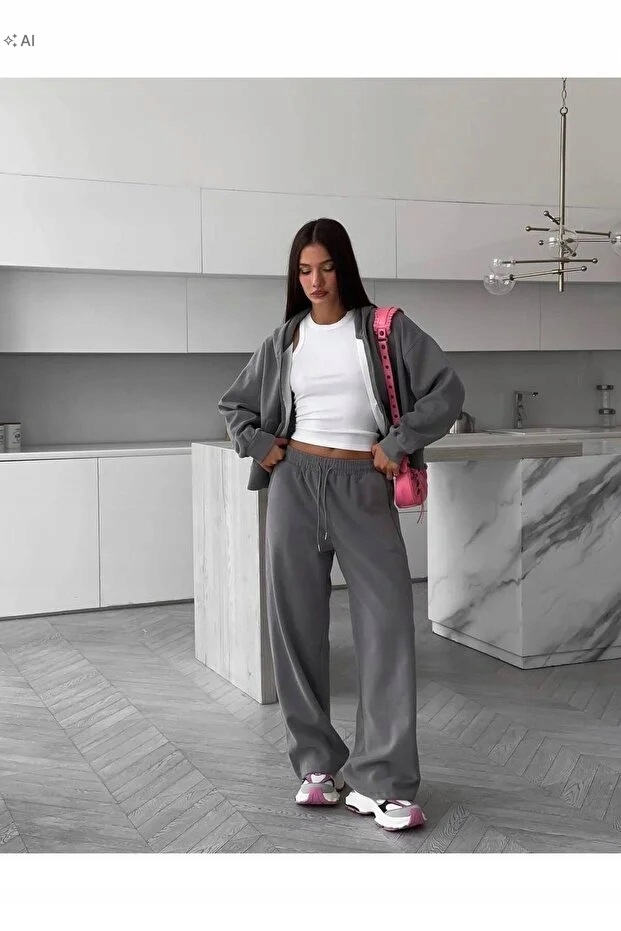 Šedá Tepláková Souprava Změkčená, Pohodlná, Oversize L 5IA