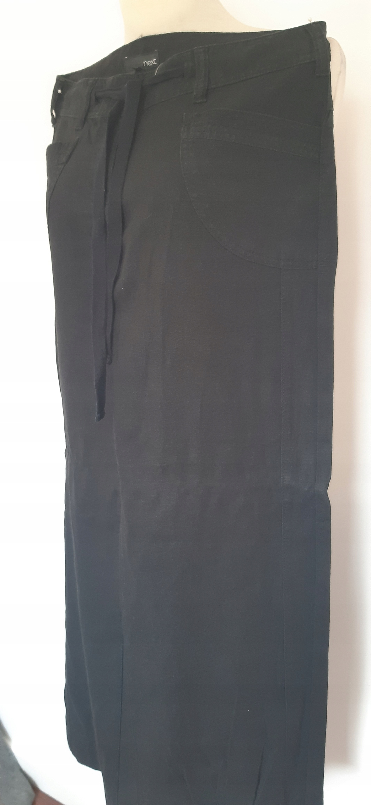 NEXT 36 CZARNE LNIANE SPODNIE SZEROKA NOGAWKA Wzór dominujący bez wzoru