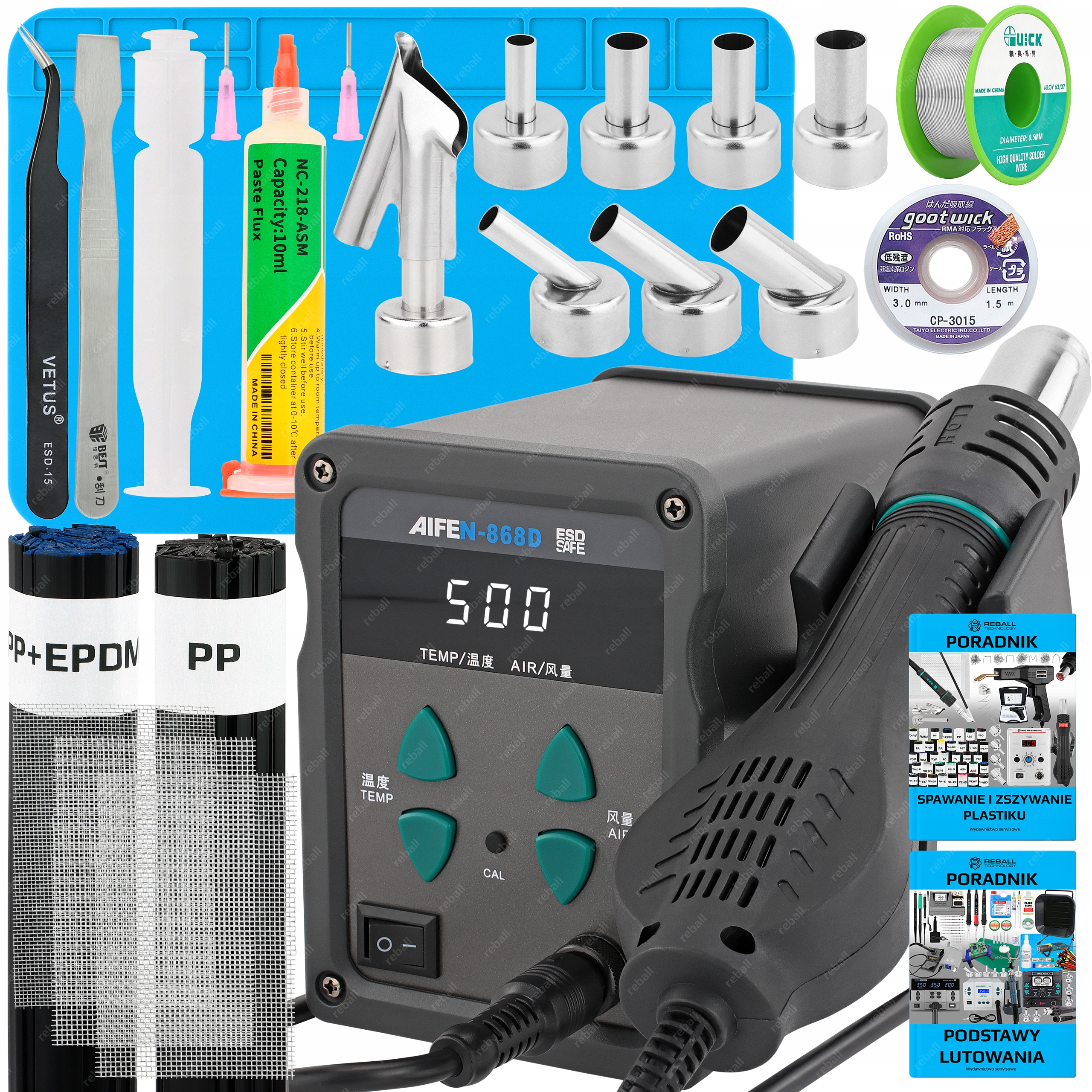 Set Pájecí Stanice Hot Air Svařovač Plastů Aifen 868D 500C XLv3