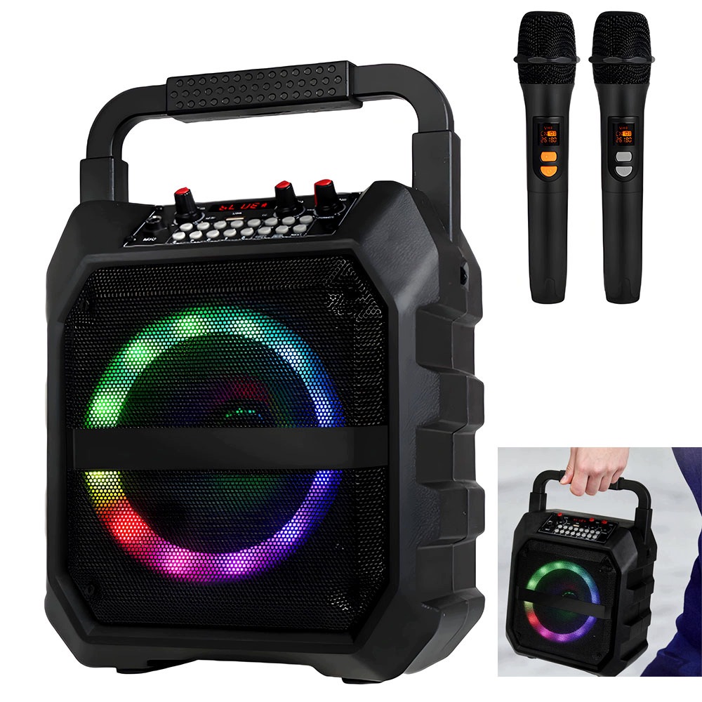 Výkonný Bluetooth Karaoke Reproduktor, Přenosná Sada 2 Bezdrátových Mikrofonů