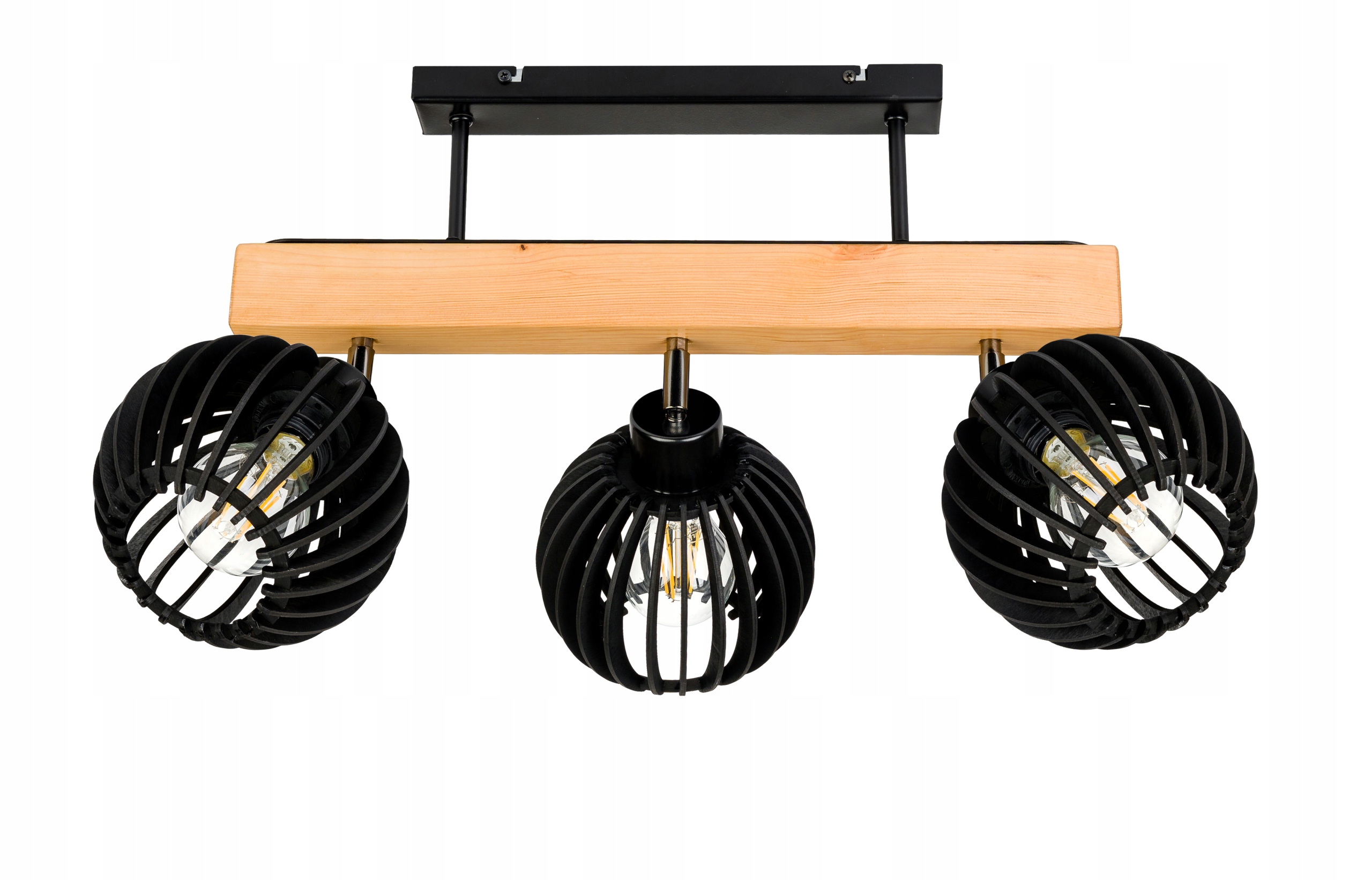 Dřevěná stropní lampa Lustr Stropní Svítidlo Loft Černá na 3x Klosz E27