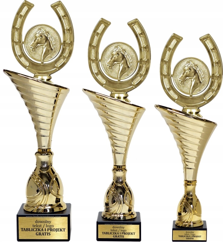 Krásný zlatý komplet pohár s figurkou Jezdectví 33-30-29 Gravírky Bonus