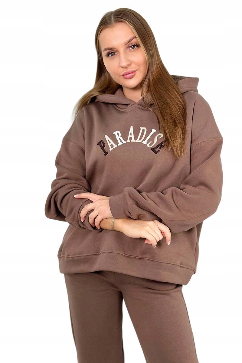 Bavlněný komplet s vyšívaným nápisem Paradise mocca