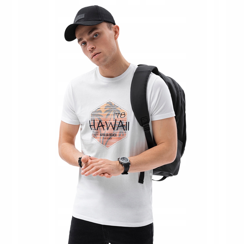 

T-shirt męski z nadrukiem S1434 V-17A biały M
