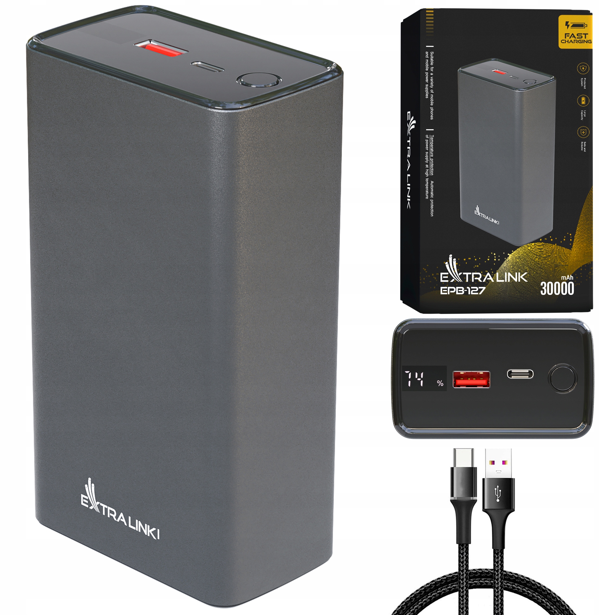

Powerbank 30000mAh Srebrny 65W Pd Usb-c Extralink