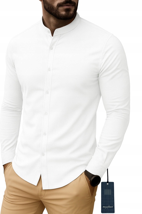 Biała Koszula Męska na stójce megafinest 294 Slim Fit XXL 45-46