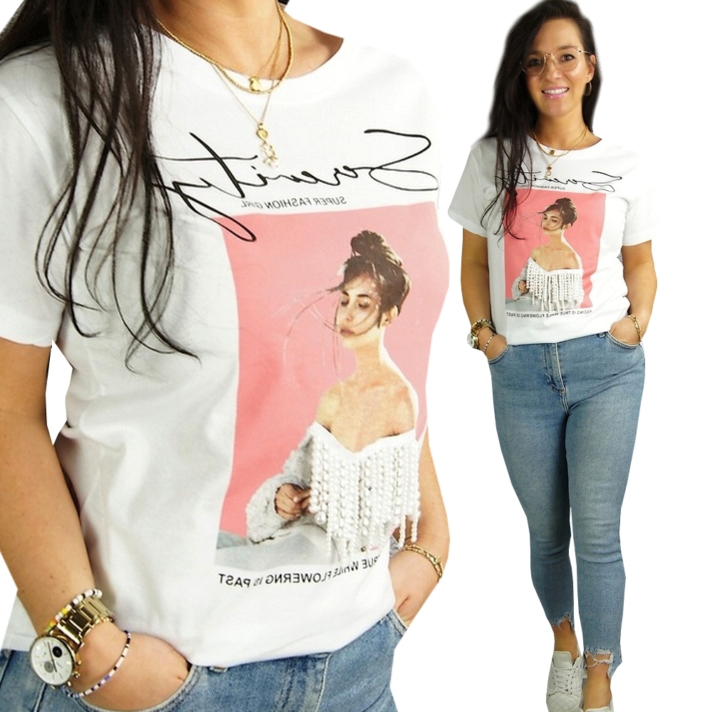 

Bluzka Z Lycrą T-shirt Dżety Perełki Glamour S