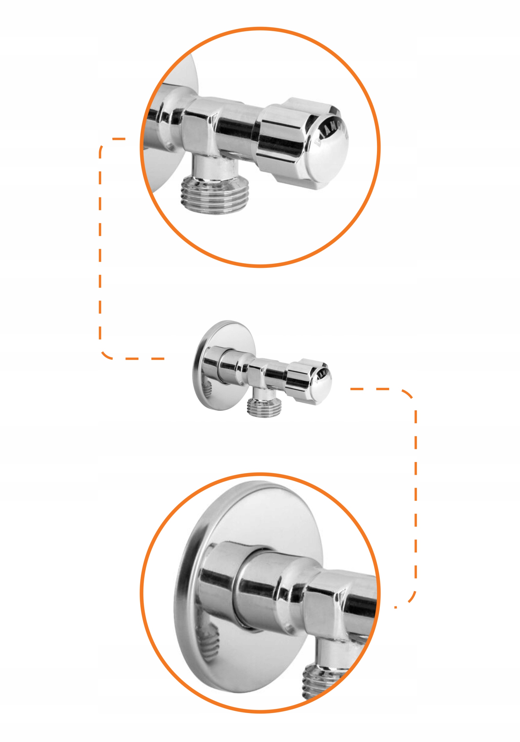 ZAWÓR KĄTOWY 1/2x3/8 GRZYBKOWY DO BATERII CHROM Z ROZETĄ Rodzaj grzybkowy