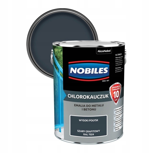 Nobiles Farba Chlorokauczukowa Do Metalu I Betonu Szary Grafitowy 7024 5L