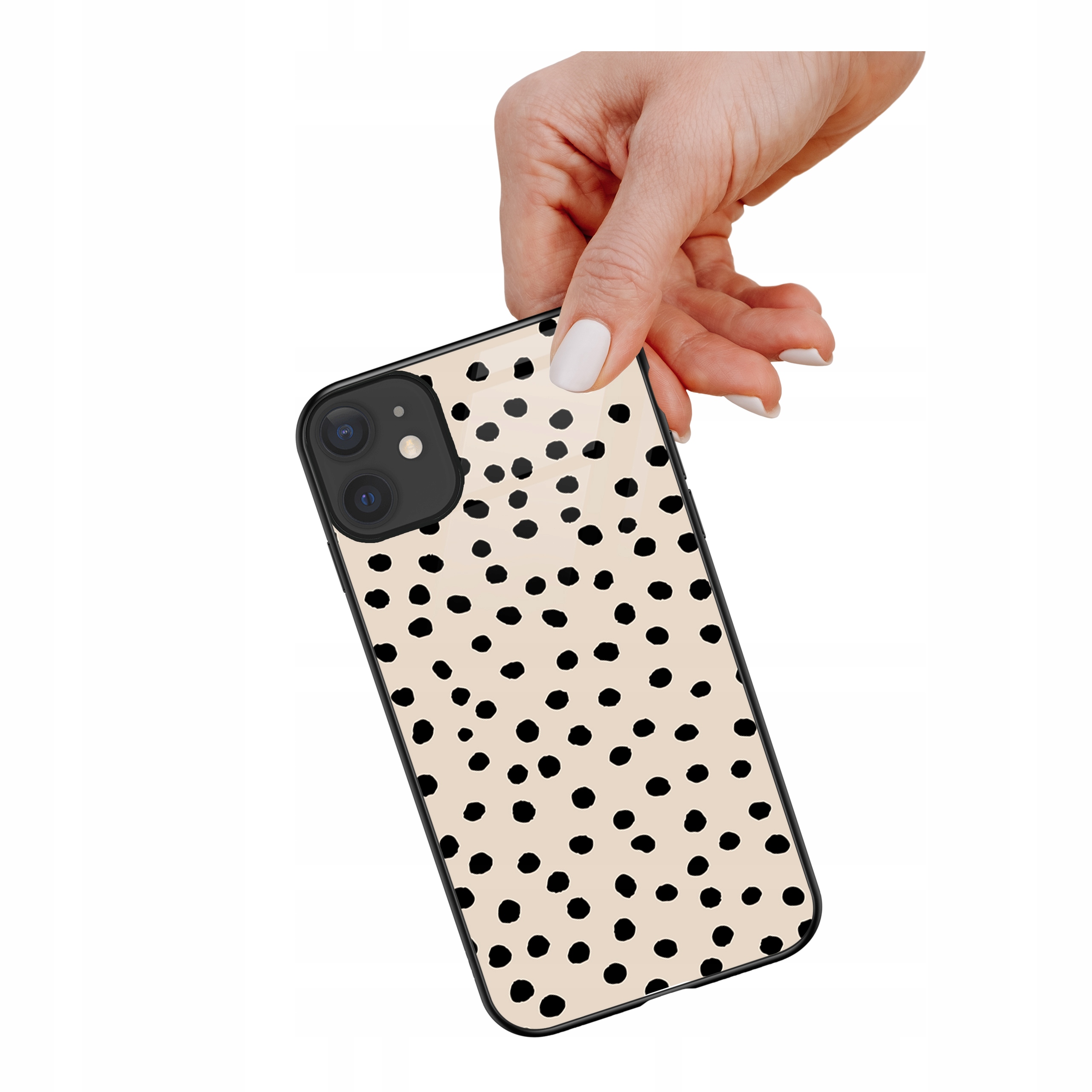 Etui szklane ceramiczne do iPhone 11 Kropki dot beż