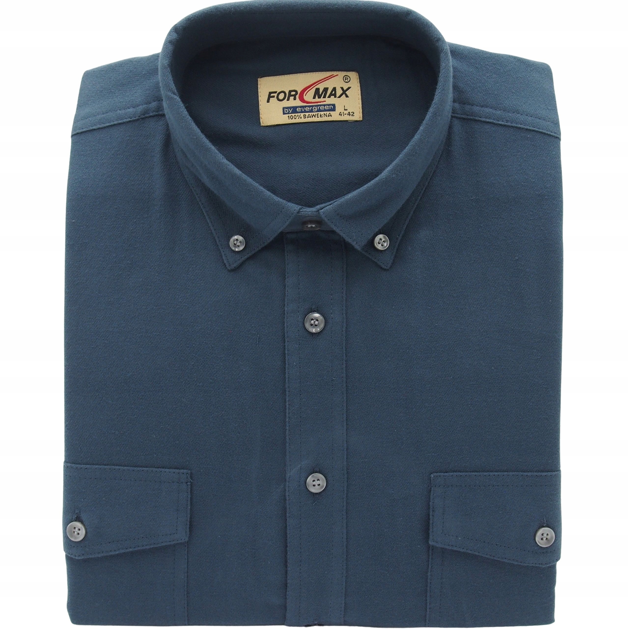 Flanelowa Koszula Męska Gładka Stalowa 100% Bawełny Porządna XL 42/43