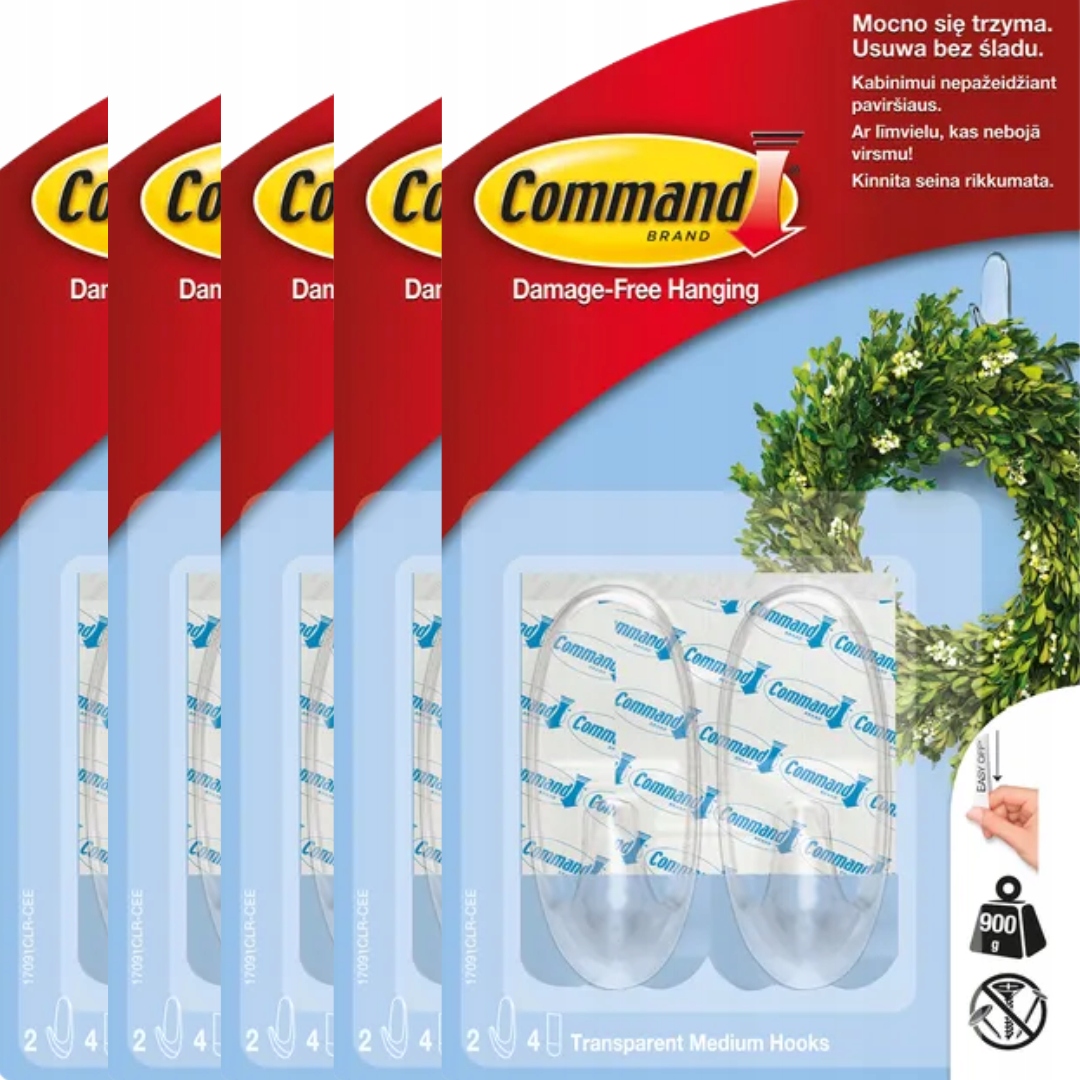 Command 5 x Samolepící Opakovaně Použitelné Háčky 2KS 900G 17091CLR