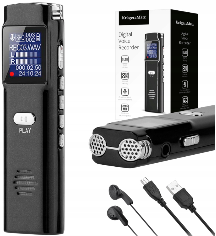 Digitální diktafon 8GB Oled Kruger&Matz KM0286 odposlech